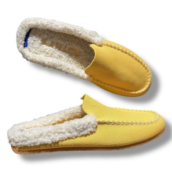 Rothys Slippers WMNS 7 Yellow The Scuff Merino Wool Sherpa Popcorn Shoes Spring - Picture 14 of 14